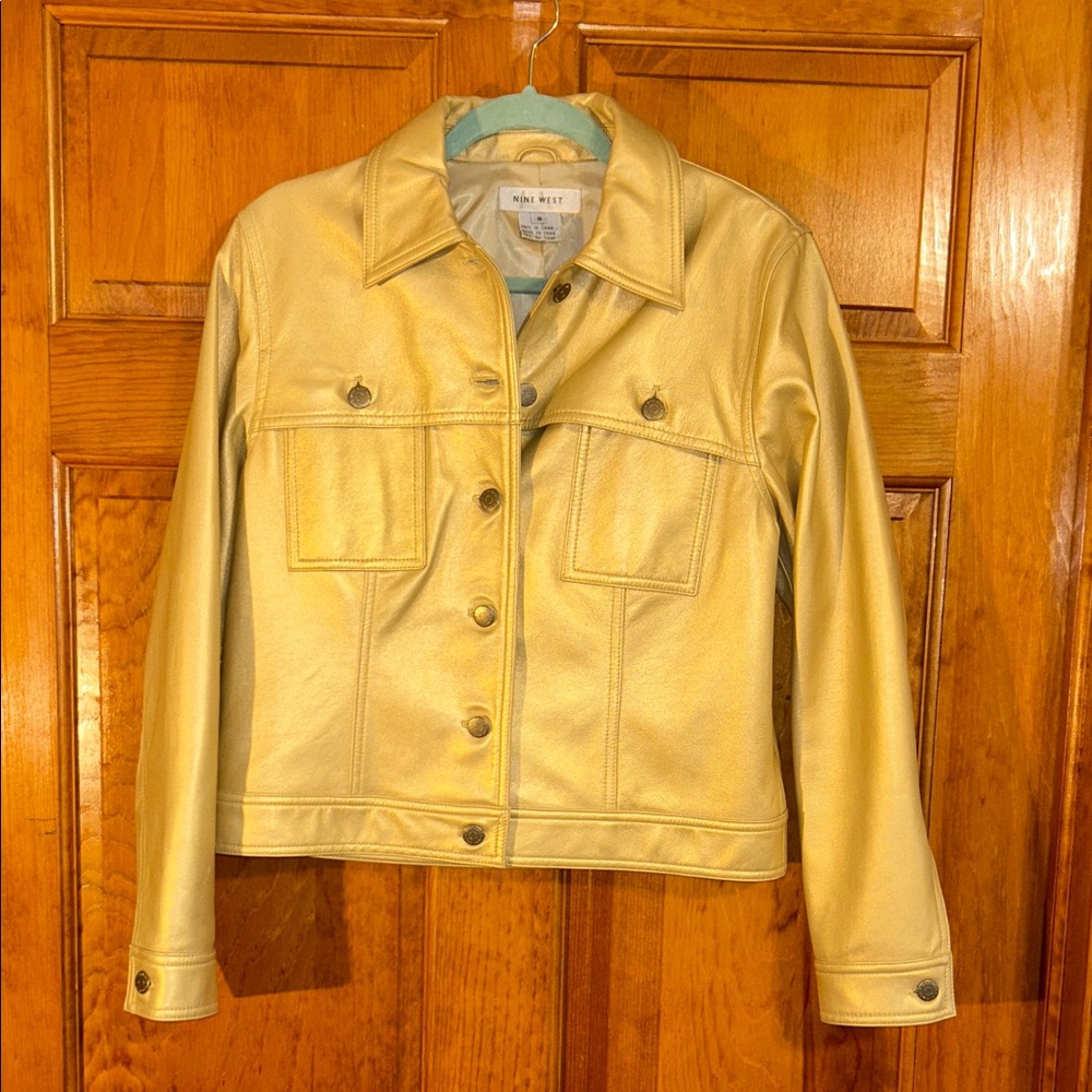 Nine West Women’s  Gold Lined Leather Jacket Sz 8-EUC